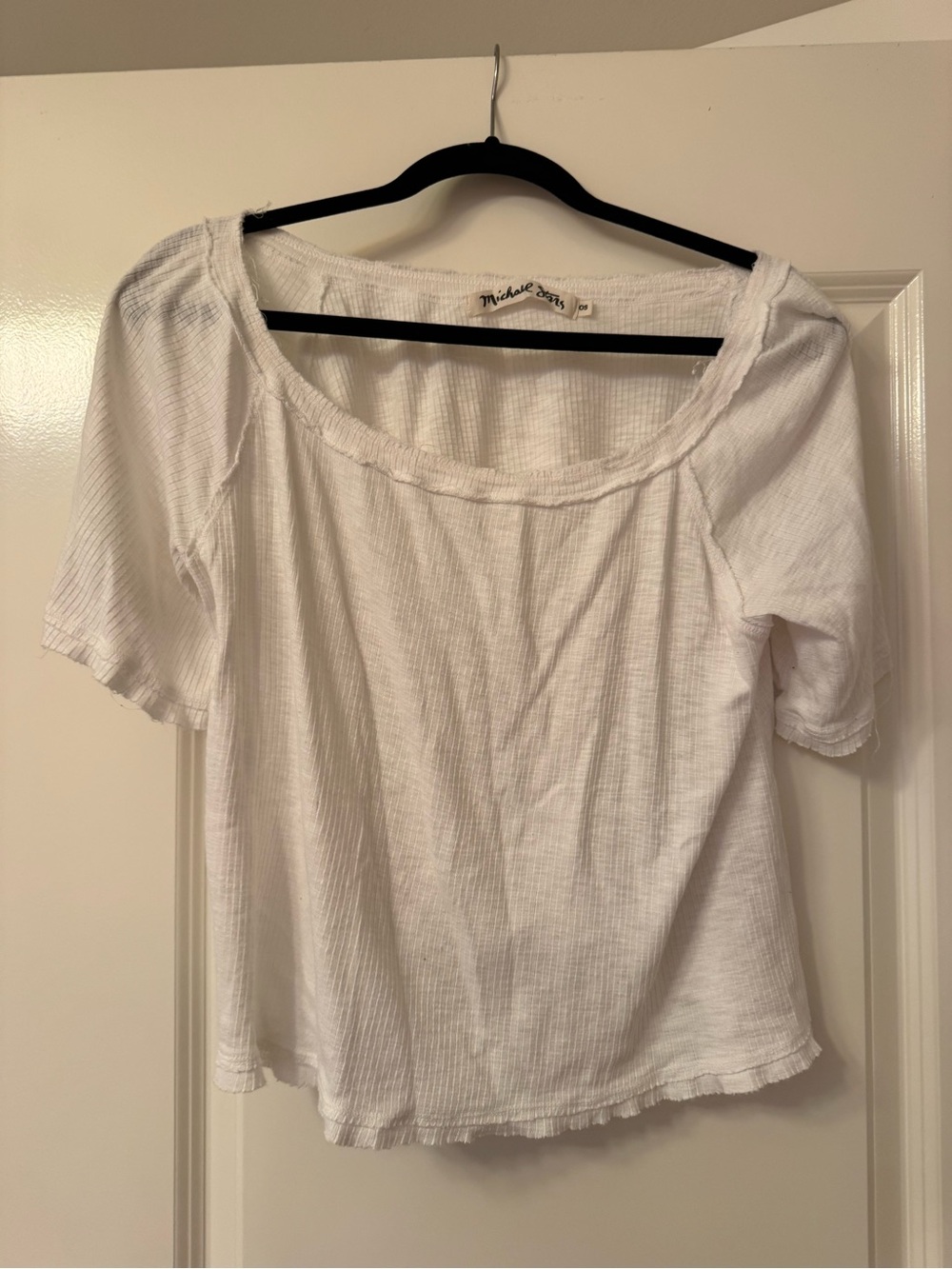 Michael Stars White Ribbed Scoop Neck Crop Top